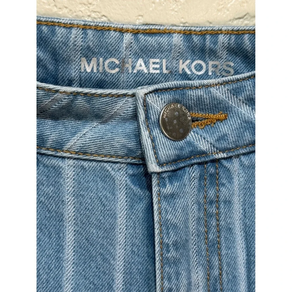 Michael Kors Carmen Crop Wide Leg Pinstripe Jeans Light Indigo Size 6 NWT